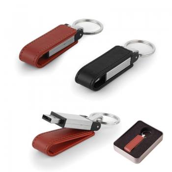 USB-7282-16GB - 16 GB Deri Metal Anahtarlık USB Bellek