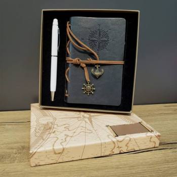 -24242450448 - Gri Defter Ve Beyaz Kalem Kutulu Set