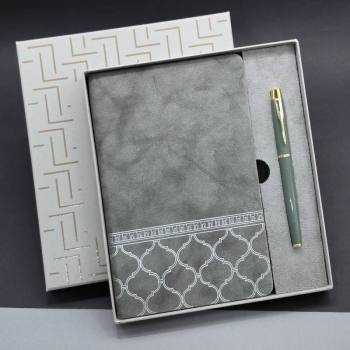 VIP-61333 - Gri Renk Defter Ve Metal Roller Kalem Seti