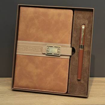 VIP-61334 - Taba Rengi Termo Deri Defter Ve Metal Roller Kalem Seti