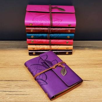 -24242450166 - Yaprak Desenli Deri Defter Asorti